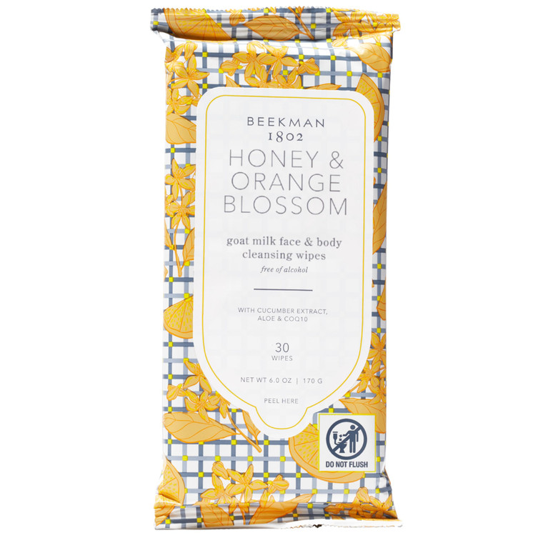 Beekman 1802 Face & Body Wipes, Honey & Orange Blossom - Scented - 30 Count - Cleanses - With Goat Milk, Aloe & Vitamin E - Alcohol Free, Biodegradab