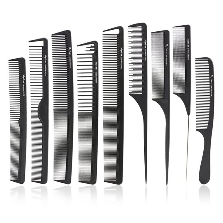 CestoMen 9pcs Carbon Fiber Cutting Comb, Hair Comb Set for Teasing and Parting, Professional Combs for Hair Stylist for Women and Men Salon Styling H