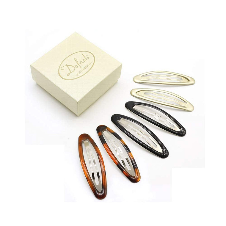 Dofash 6Pcs Ellipse Shaped(Looks Like 3D Effect) Epoxy Snap Hair Clips Hair Grips Metal Hair Clips 8Cm/3.15IN Hair Accessories For Girls Three Color