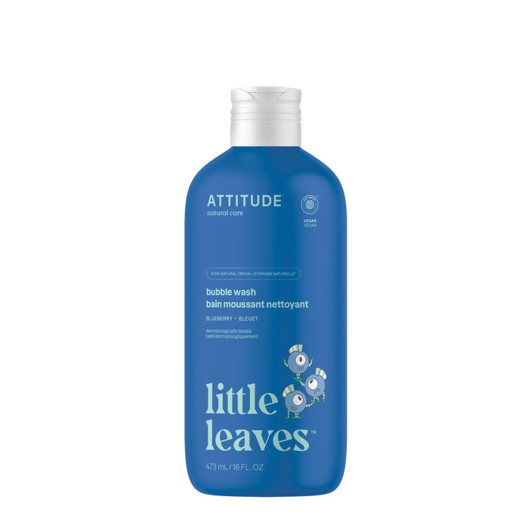 Attitude Bubble Wash for Kids, Hair Shampoo and Body Soap, EWG Verified, Plant- and Mineral-Based, Vegan, Blueberry, 16 Fl Oz