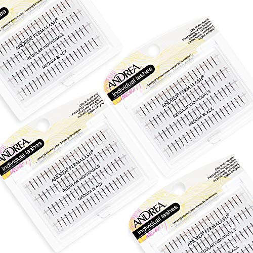 Andrea Individual Lashes, Regular Flares - Medium, Black, Lightweight, Natural Looking Single Lashes, Eyelash Extension, 4 Pack