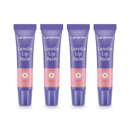Lansinoh Lanolin Lip Balm, 4 Pack, 0.25 oz Each, Ultra-Moisturizing Lip Care with Natural Lanolin for Dry, Chapped Lips