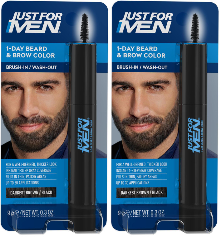 Just for Men 1-Day Beard & Brow Color, Temporary Color for Beard and Eyebrows, For a Fuller, Well-Defined Look, Up to 30 Applications, Darkest Brown/