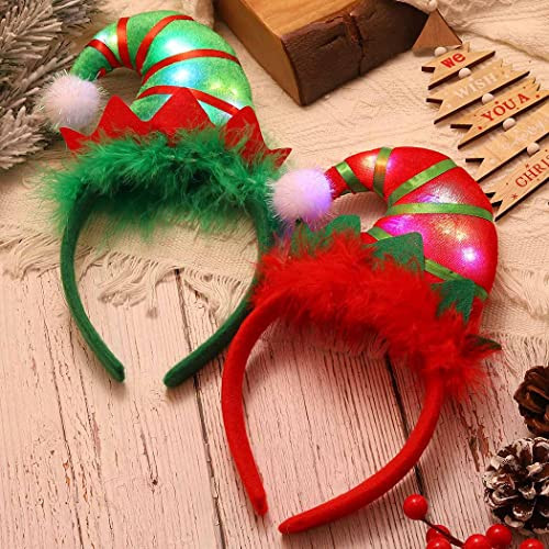 DRESBE LED Christmas Elves Headbands Light Up Elf Hat Hair Hoop Cute Xmas Festival Headwear for Women(2pcs)