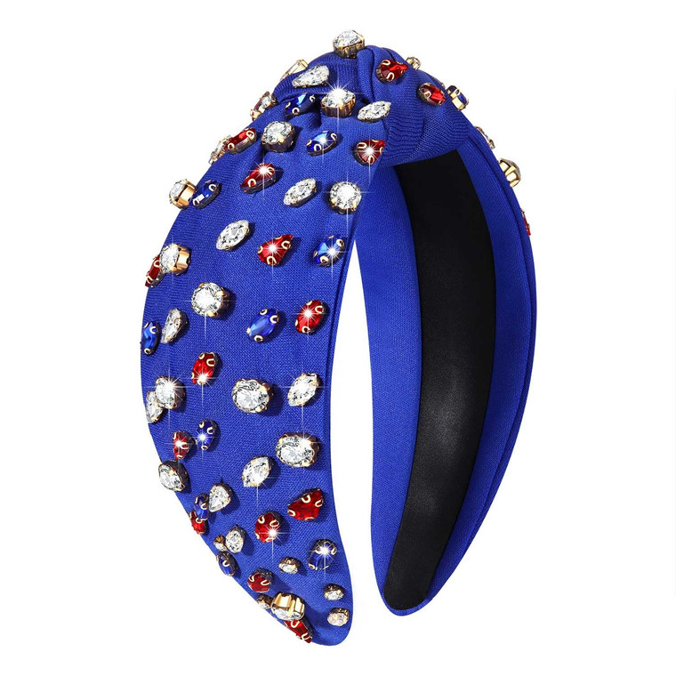 NVENF Rhinestone Knotted Headbands for Women, Crystal Beaded Jeweled Headbands, Top Knot Hairbands Womens Fashion Hairbands Summer Hair Accessories