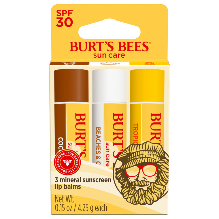 Burts Bees SPF 30 Lip Balm, Island Getaway - Coco Loco, Beaches & Cream, Tropic Like It's Hot, Water-Resistant Sun Care, Natural Origin Lip Treatmen