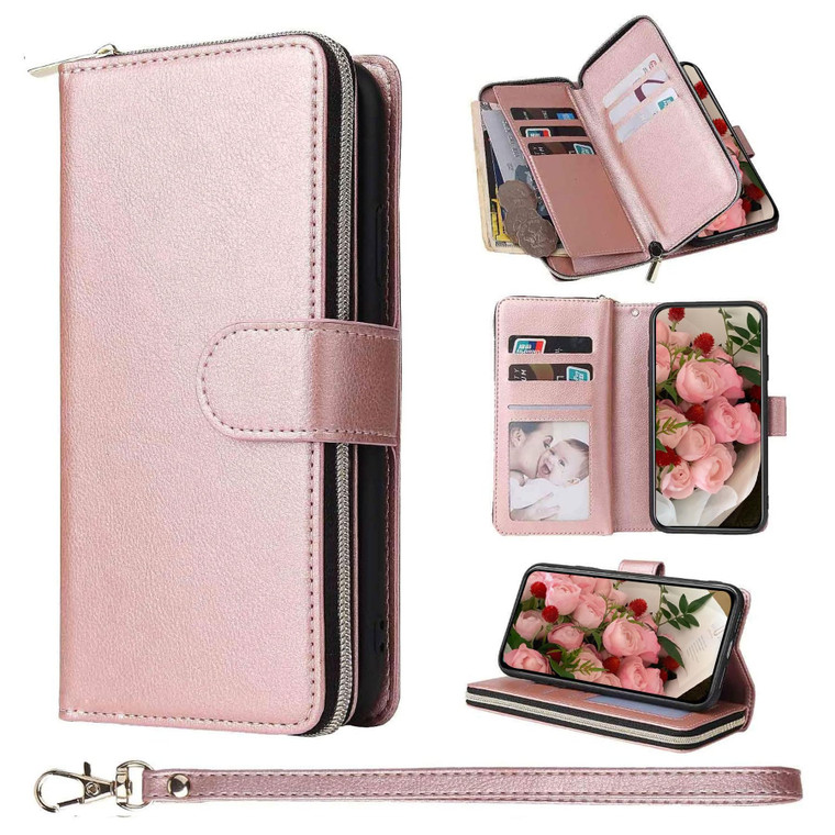 ZCDAYE Wallet Case for iPhone 15 Plus with Card Holder, Premium Zipper Large Space Flip Leather Phone Cover for iPhone 15 Plus (6.8 inches), Rose Gol