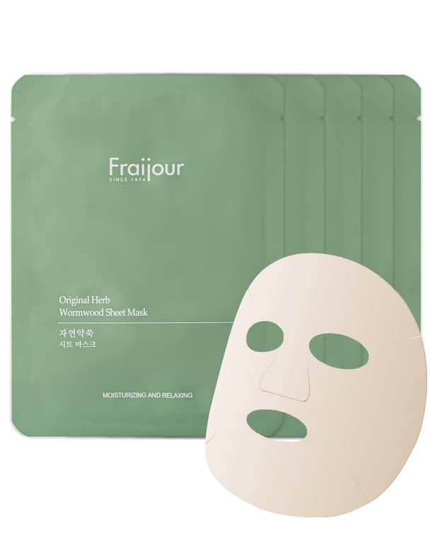 Fraijour Herb Wormwood Sheet Mask  Korean Soothing Face Masks for Irritated, Dehydrated & Sensitive Skin, Daily Hydrating & Calming Facial Treatment