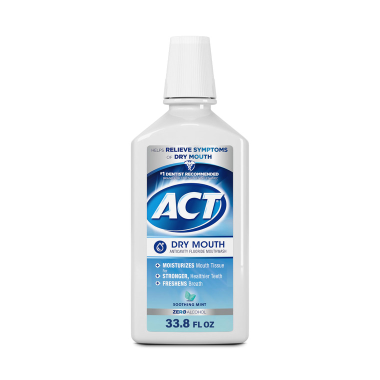 ACT Dry Mouth Anticavity Zero Alcohol Fluoride Mouthwash, Soothing Mint, 33.8 fl. oz.
