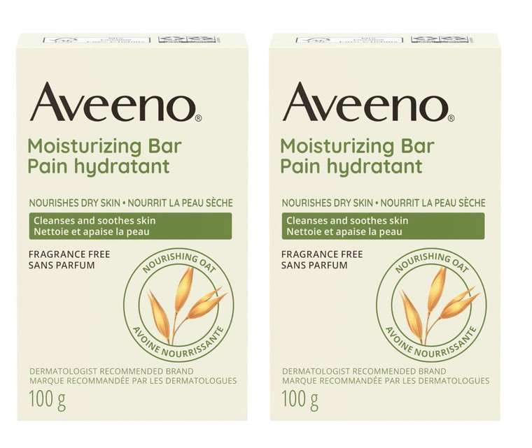 Aveeno Moisturizing Bar with Natural Colloidal Oatmeal for Dry Skin, Fragrance Free, 3.5 Oz (2 Pack)