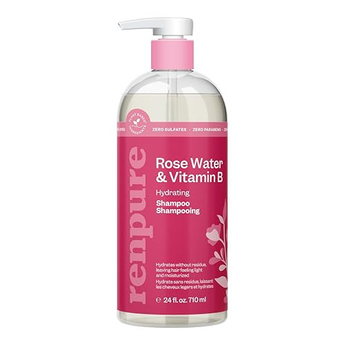 RENPURE Plant-Based Rose Hydrating Shampoo for Dry Hair - Sulfate-Free, Paraben-Free, Cruelty-Free & Color-Safe - Naturally Moisturizing & Refreshing