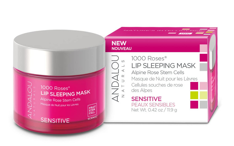 Andalou Naturals Mask 1000 ROSES, Overnight Sleeping Mask for Dry, Chapped Lips, Plumping, Hydrating & Soothing Balm with Alpine Rose Stem Cells, Veg
