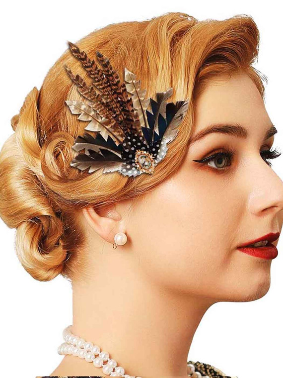 GENBREE Feather Hair Clip 1920s Flapper Headpiece Feather Headdress Cocktail Costume Hair Accessories for Women