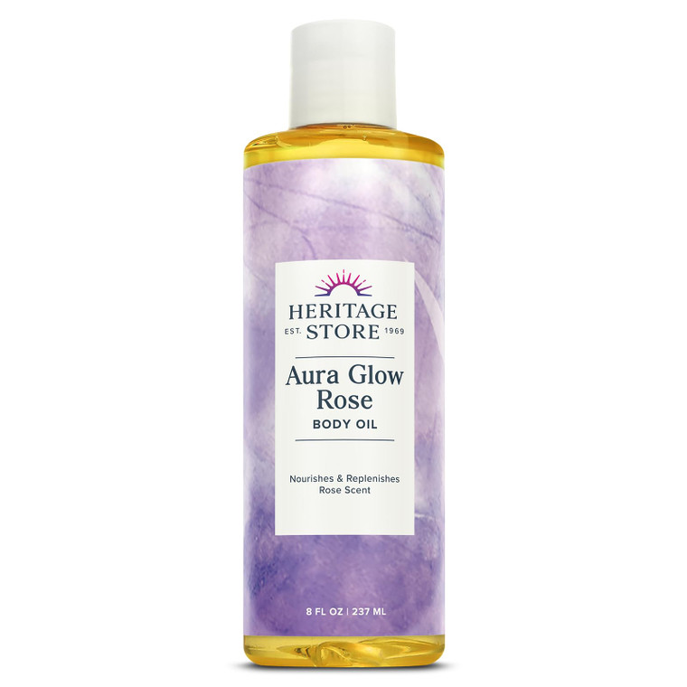 HERITAGE STORE Aura Glow Rose Body Oil, Luxurious Body Moisturizer for Dry Skin, Massage Oil, Bath and Shower Oil, Carrier Oil for Essential Oils and