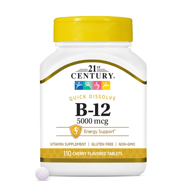 21st Century B-12 5000 mcg, 110 Cherry Flavored Sublingual Tablets, 110 Count