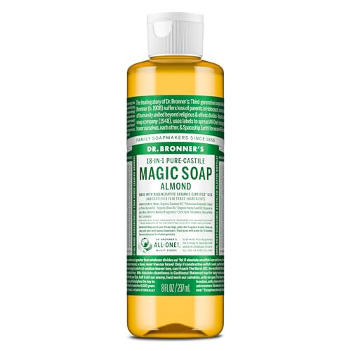 Dr. Bronner's Pure-Castile Magic Soap Liquid (Almond, 16 Ounce) - Made with Regenerative Organic Certified Oils, 18-in-1 Uses: Face, Body, Hair, Laun