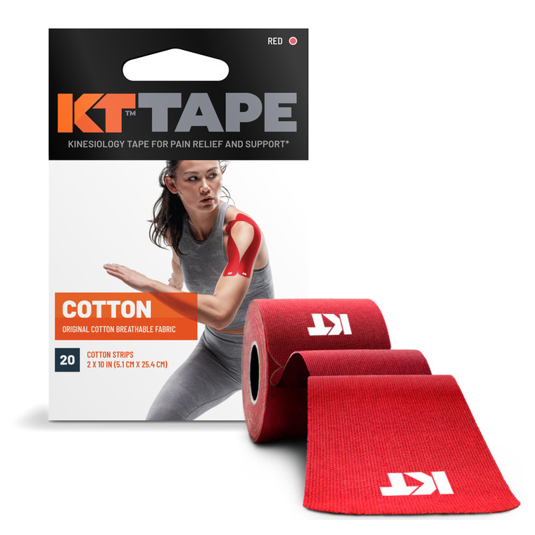 KT Tape, Original Cotton, Elastic Kinesiology Athletic Tape, 20 Count, 10 Precut Strips, Red