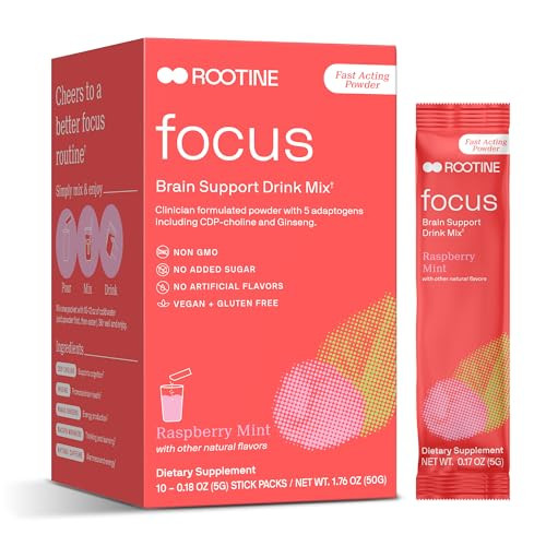 Rootine Focus All Natural Drink Mix for Brain Support, Supplements to Help Boost Energy & Mood, Adaptogenic Herbs & Antioxidants (10)