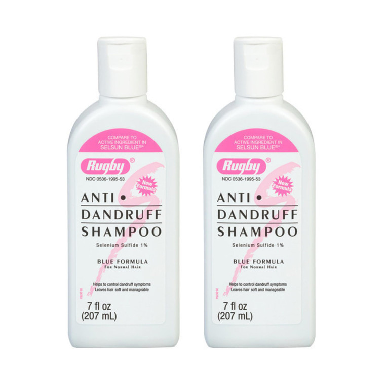 Rugby Selenium Sulfide Anti-Dandruff Shampoo - Blue Formula for Normal Hair - 7 Oz (2-Pack)