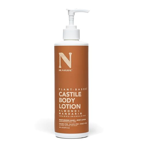 Dr. Natural Castile Body Lotion - Non-Greasy Body Cream with Shea Butter - Gentle and Soothing Lotion for Women and Men - Almond and Mandarin - 16 oz