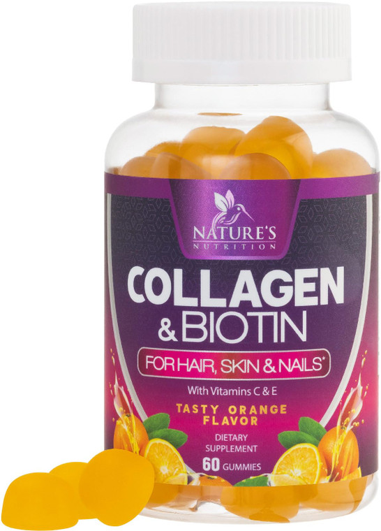 Collagen Gummies with 2500mcg Biotin - Complete Collagen Supplement with Hydrolyzed Peptides Type I & III, Biotin, Zinc, & Vitamin C - Hair, Skin, &