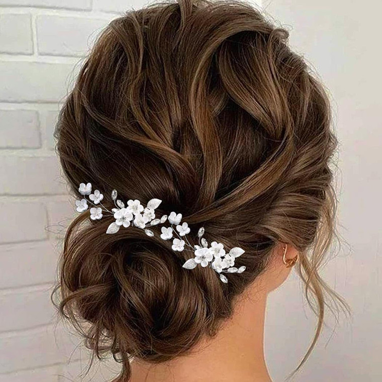 Heread Flower Bride Wedding Hair Pins Silver Crystal Bridal Hair Pieces Leaf Hair Accessories for Women and Girls(Pack of 2)