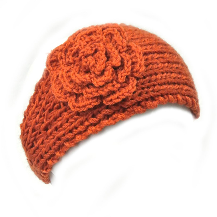 Wrapables Hand Knit Winter Warmth Floral Headband, Orange