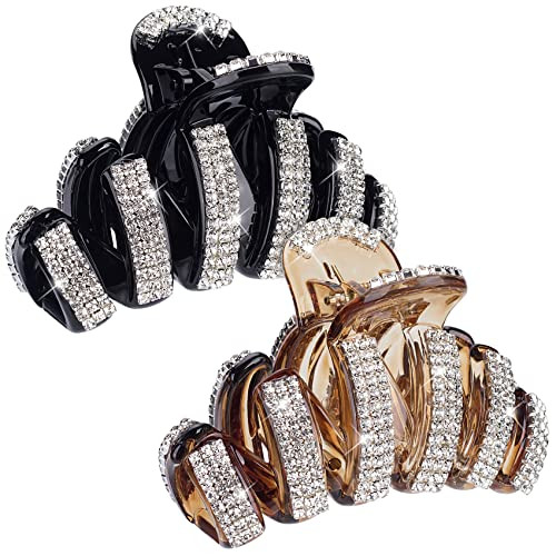 PAGOW 2Pcs Large Rhinestone Hair Clips, Crystal Jaw Clips Hairpin for Thick Hair, Fashion Hair Clamp Catch Barrette Hair Accessories for Women Girls