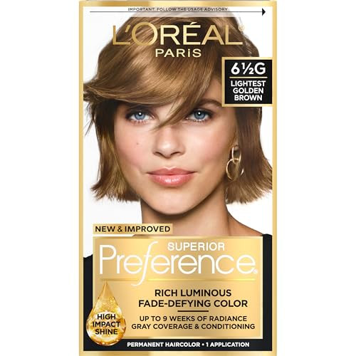 L'Oreal Paris Superior Preference Fade-Defying + Shine Permanent Hair Color, 6.5G Lightest Golden Brown, Pack of 1, Hair Dye