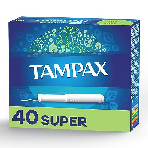 Tampax Cardboard Tampons for Women Super Absorbency, Anti-Slip Grip, LeakGuard Skirt, Unscented, 40 Count