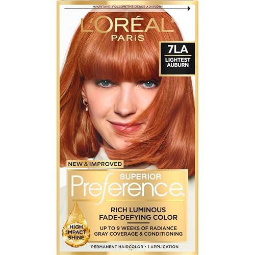L'Oreal Paris Superior Preference Luminous Fade-Defying Permanent Hair Color, Hair Dye For Up to 9 Weeks of Radiance, Lightest Auburn 7LA, 1 Hair Dye