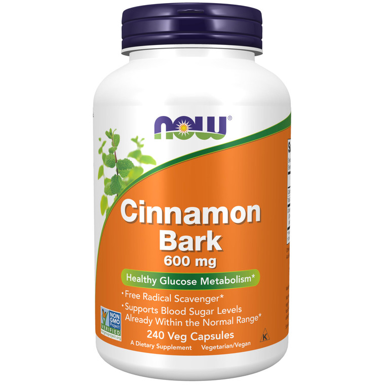 NOW Foods Supplements, Cinnamon Bark 600 mg, Non-GMO Project Verified, Healthy Glucose Metabolism*, 240 Veg Capsules