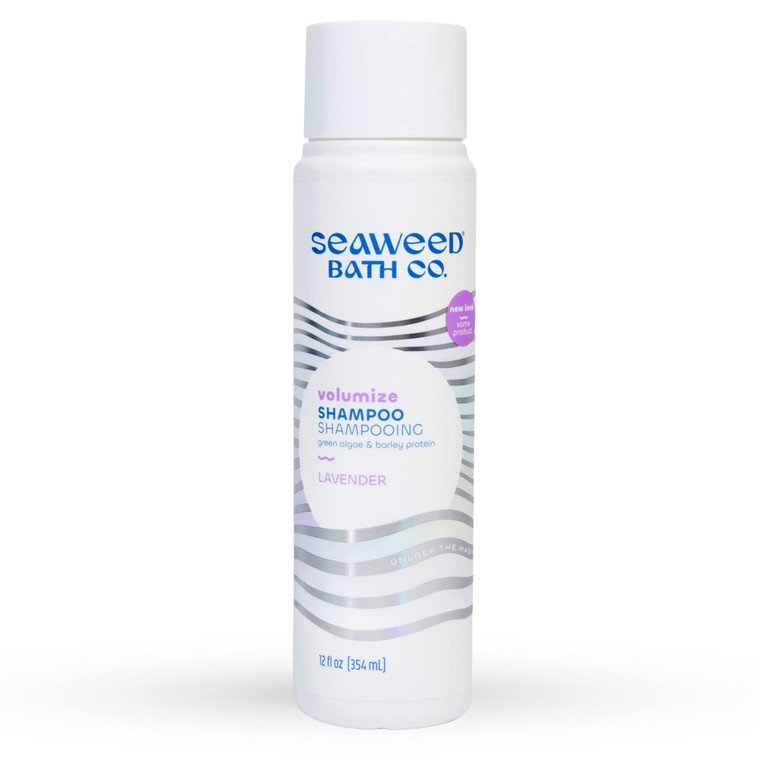 Seaweed Bath Co. Volumize Shampoo, Lavender Scent, 12 Ounce, Sustainably Harvested Seaweed, Green Algae, Barley Protein, For Normal to Fine Hair