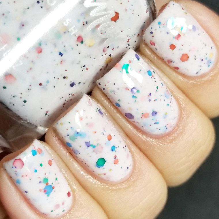 KBShimmer Oh Splat White Glitter Nail Polish with Rainbow Glitters- 0.5 oz Full Sized Bottle