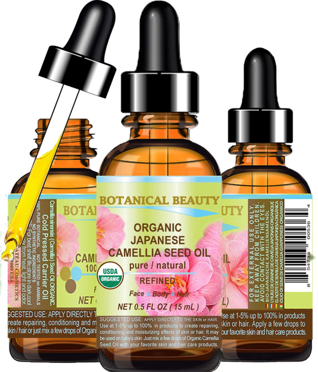Botanical Beauty Japanese ORGANIC CAMELLIA Seed Oil. 100% Pure Natural Undiluted Refined Cold Pressed Carrier Oil to revitalize and rejuvenate the ha