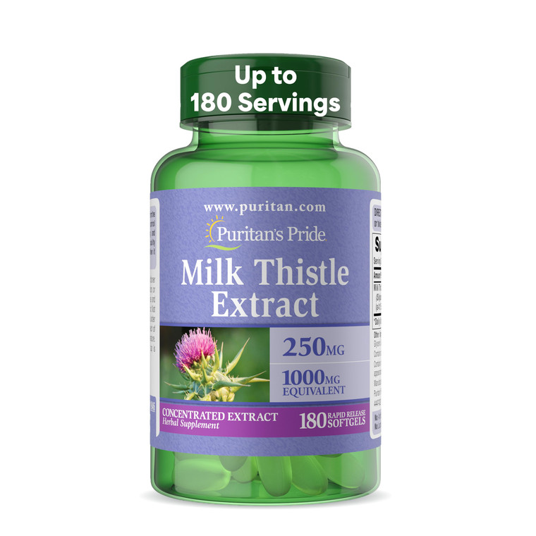 Puritan's Pride Milk Thistle Silymarin 4:1 Concentration Extract 250 mg (1000 mg Equivalent), Dietary Supplement for Traditional Liver Support, 6 Mon