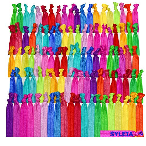 Syleia Hair Ties Pack of 100, Candy Color Collection, Elastic Band, Ponytail Holders, Elastic Ribbon, Hair Band, Crease Free, Hand Knotted, Metal-fre