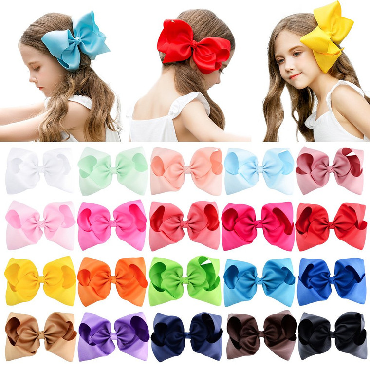 DEEKA 20 PCS Multi-colored 6" Hand-made Grosgrain Ribbon Hair Bow Alligator Clips Hair Accessories for Little Girls