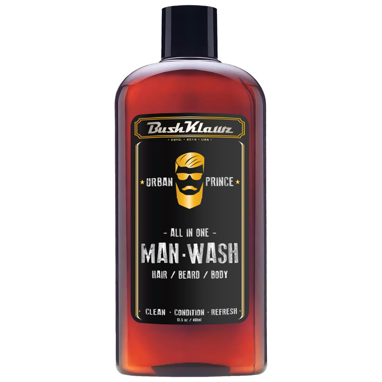 BushKlawz URBAN PRINCE MAN WASH Mens Original All in One 3-in-1 Shampoo Conditioner Hair Beard Body Wash Man Made American Viking Crew Cannon Wash w