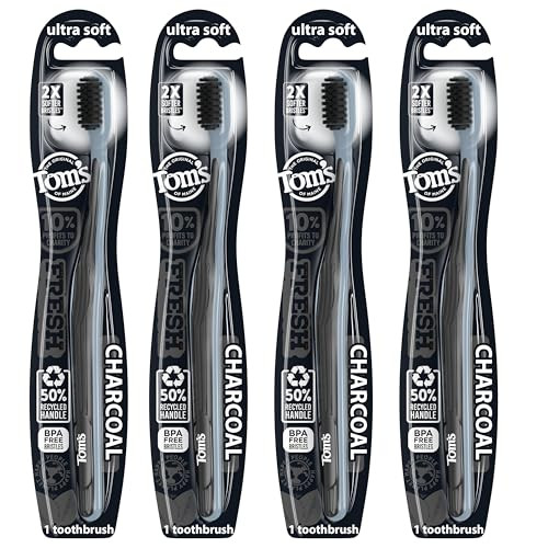 Tom's Of Maine Gentle Charcoal Toothbrush, Soft, 4-Pack (Packaging May Vary)