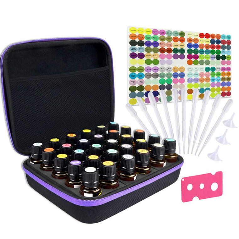 TUZAZO Essential Oils Storage, Essential Oils Carrying case for 30 Bottles 5ml 10ml 15ml, Hard Shell Shockproof, Come with Bottle Opener, Bottle Cap