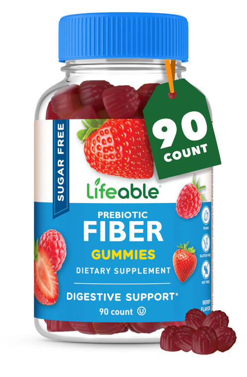 Lifeable Sugar Free Fiber Gummies for Adults | 4g | Great Tasting Fiber Supplement Gummies | Keto Friendly, Gluten Free, Vegan, Non GMO Prebiotic Fib