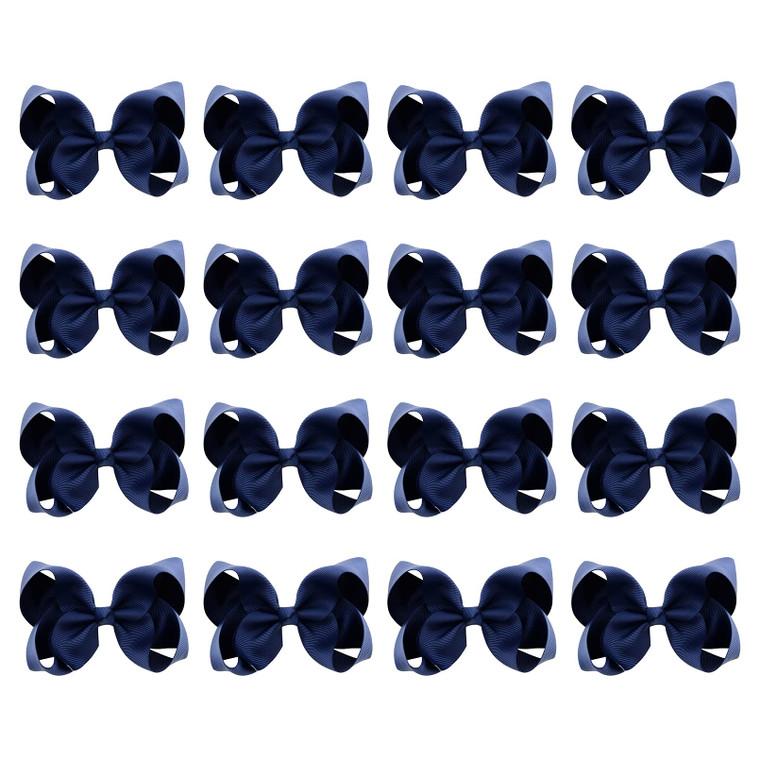 DEEKA 16 PCS 4" Hand-made Hair Bow Grosgrain Ribbon Solid Color Hair Bow Alligator Clips Hair Accessories for Little Teen Toddler Girls -Navy Blue