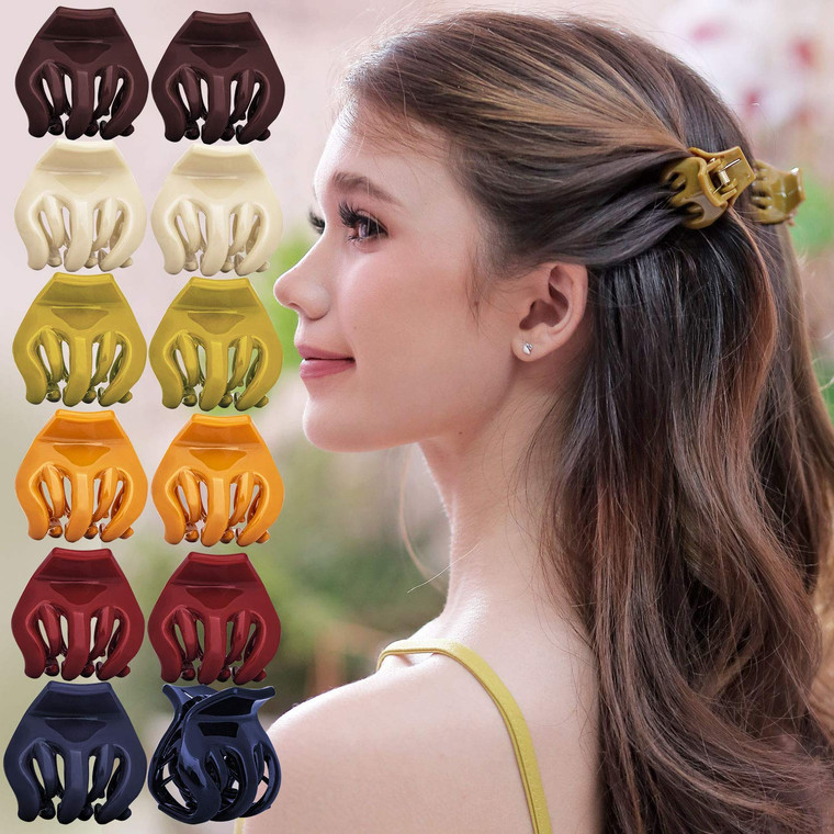 RC ROCHE ORNAMENT 12 Pcs Womens Octopus Claws Jaw Pumpkin Hair Clips Interlocking Teeth Strong Hold No Slip French Clutcher Clamp Classic Beauty Fash