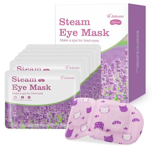 Jekeno Steam Eye Mask, 16 Packs Eye Masks for Dry Eyes, 40-60 Minutes Self Moist Warm Compress Heated Disposable Mask for Sleep, Spa Relaxing Trip Gi