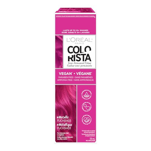 L'Oreal Paris Colorista Metallic Semi Permanent Hair Color for Bleached or Blonde Hair, Color Depositing Hair Mask Formula, Metallic Pink