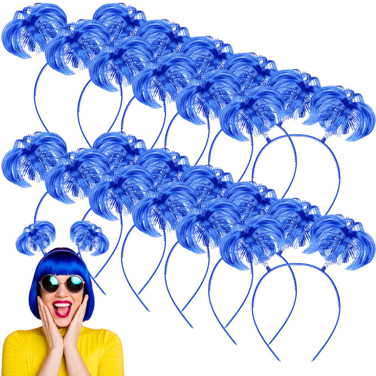 Jexine 12 Pcs Pompom Headband Hair Tinsel Hair Accessory Wrapped Ponytail Headwear Feather Headband for Women Cos(Blue)