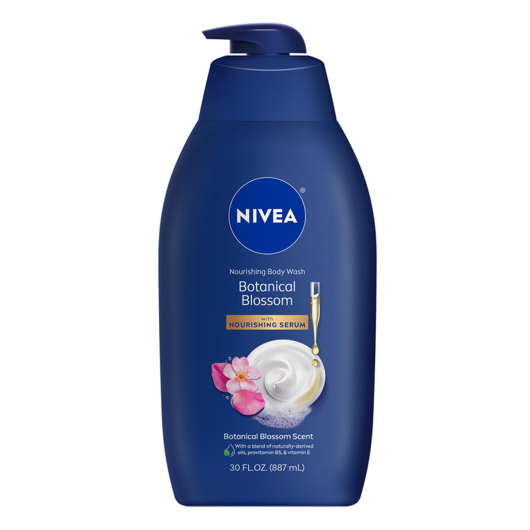 NIVEA Nourishing Botanical Blossom Body Wash with Nourishing Serum, Moisturizing Body Wash for Women, Enriched with Provitamin B5 and Vitamin E, 30 F