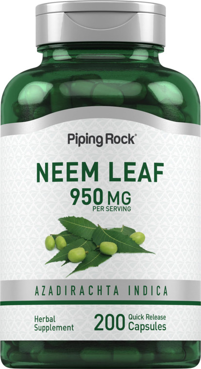 Piping Rock Neem Leaf Capsules | 950mg | 200 Powder Pills | Herb Extract Supplement | Azadirachta Indica | Non-GMO, Gluten Free