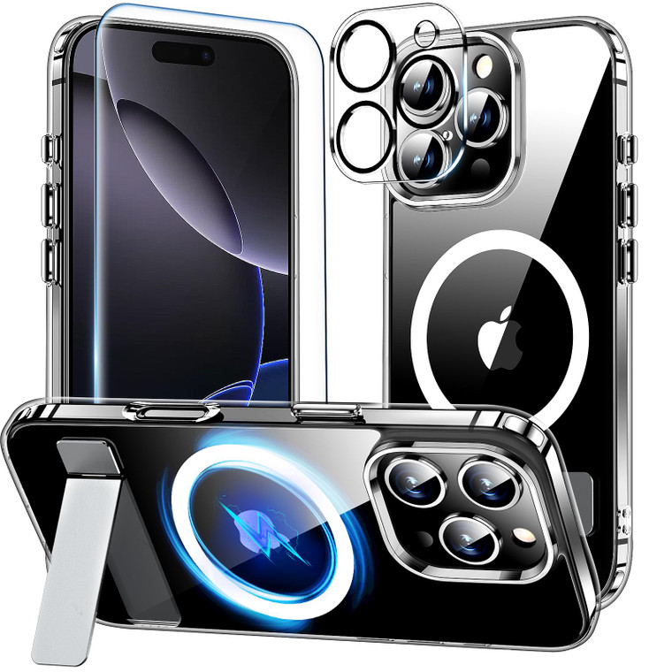 PITCHESSY for iPhone 16 Pro Max Case with Kickstand,1*Screen & Lens Protector,[Compatible with Magsafe] Military-Grade Protection,Magnetic Phone Case